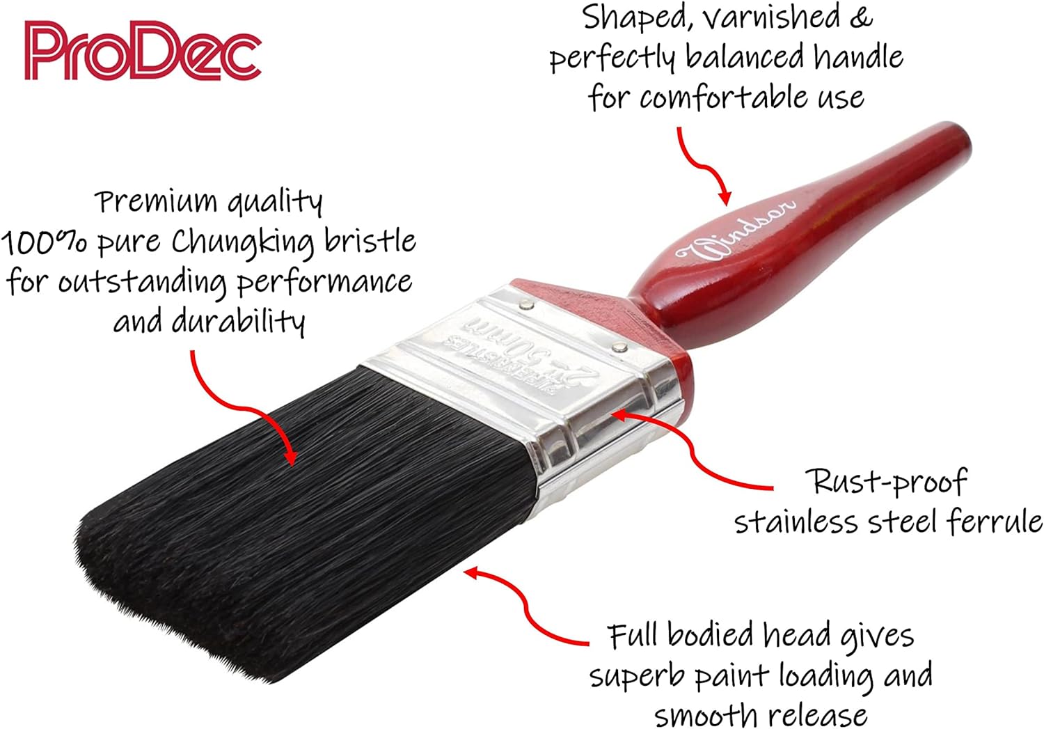 Prodec 6 Piece Windsor Pure Bristle Paint Brush Set