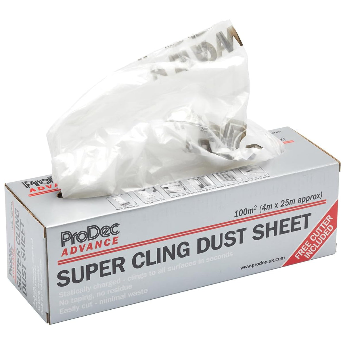 Prodec Advance 100sqm (4m x 25m) Super Cling Polythene Dust Sheet Roll