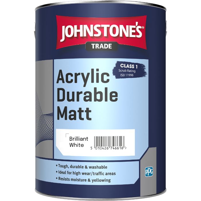 Johnstones Trade Acrylic Durable Matt Brilliant White 5 Litre