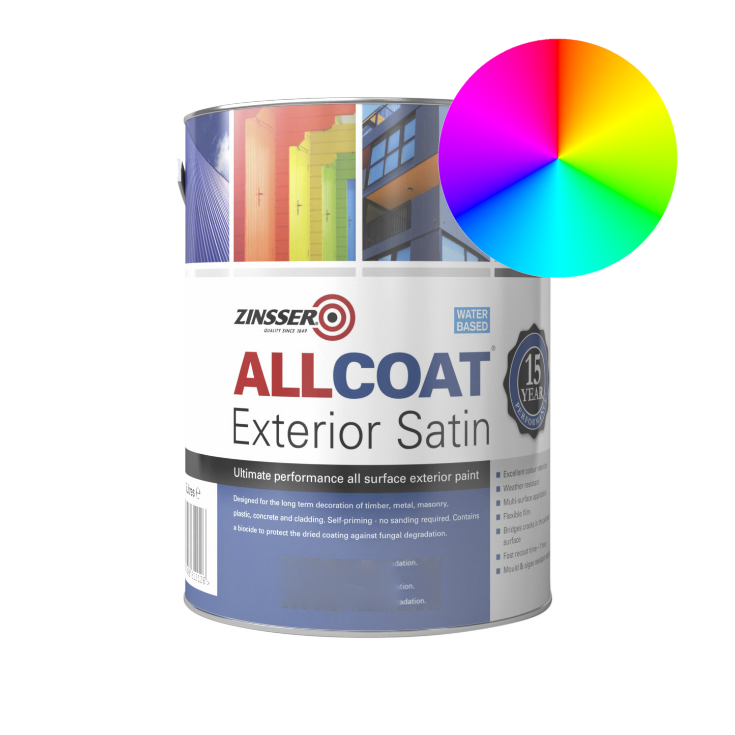 Zinsser AllCoat Exterior Water Based Satin - Tinted Colours 1000s of shades available