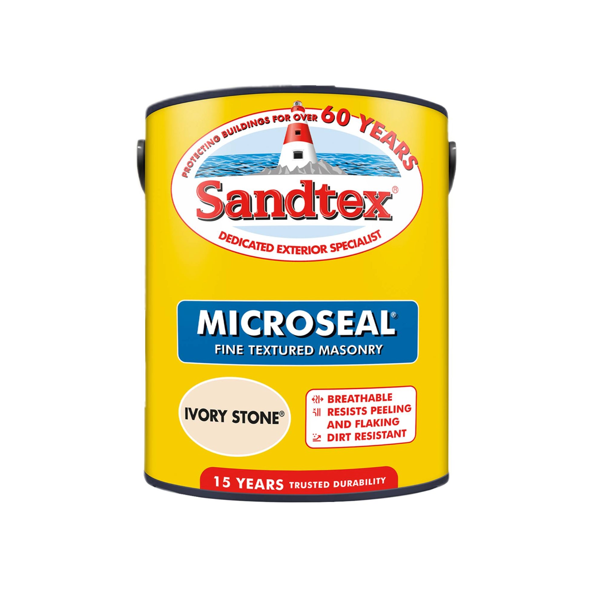 Sandtex Fine Textured 15 Year Weatherproof Exterior Wall Paint - Ivory Stone - 5 Litre