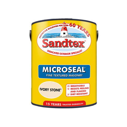 Sandtex Fine Textured 15 Year Weatherproof Exterior Wall Paint - Ivory Stone - 5 Litre