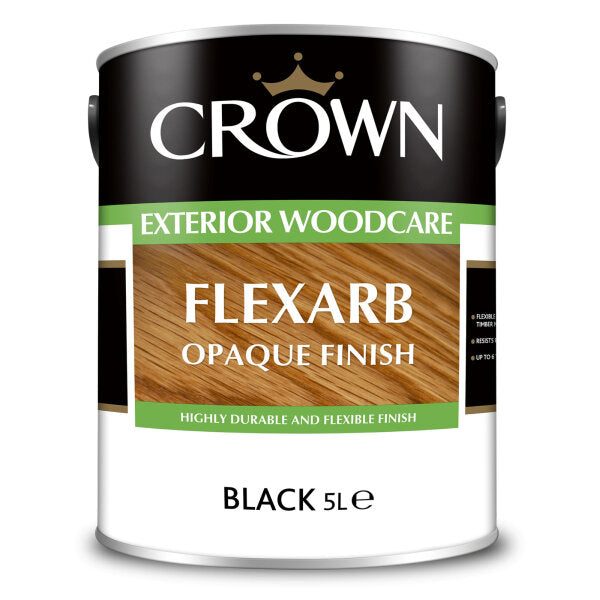 Crown Trade Flexarb Exterior Oil Based Opaque Wood Paint - Black - 5 Litre