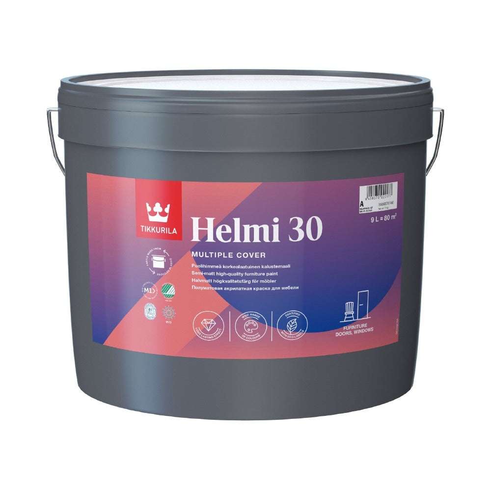 Helmi 30 Water-Based Acrylic Satin Wood Paint - White