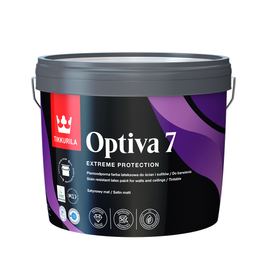 Tikkurila Optiva 7 Satin Matt High Quality Scrubbable Emulsion - Tinted Colour