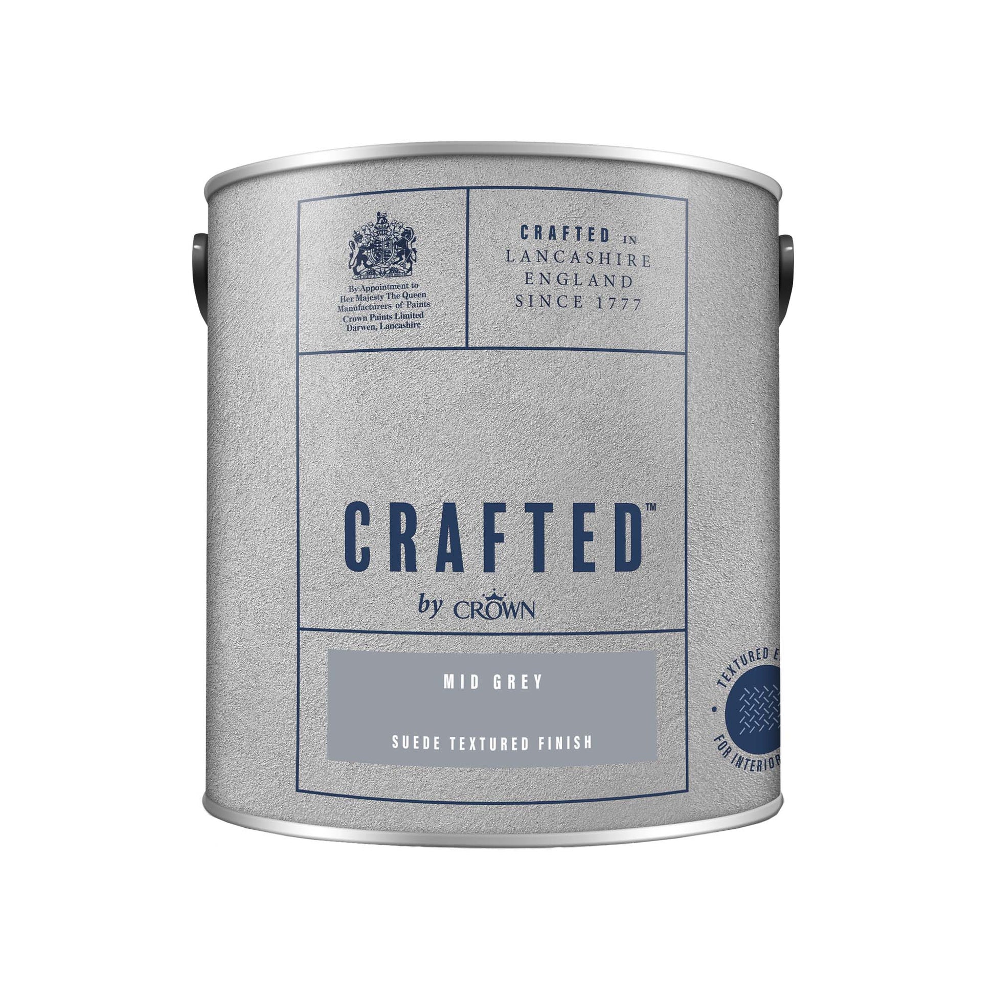 Crown Crafted Suede Textured Finish Paint - Mid Grey - 2.5 Litre