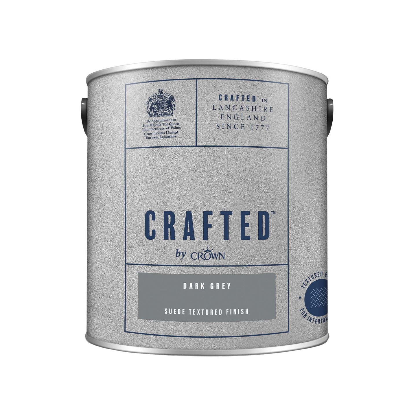 Crown Crafted Suede Textured Finish Paint - Dark Grey - 2.5 Litre