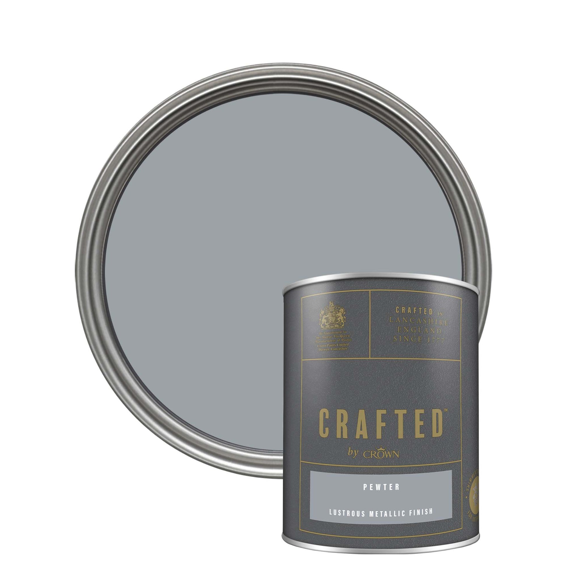 Crown Crafted Lustrous Metallic Finish Paint - Pewter - 1.25 Litre