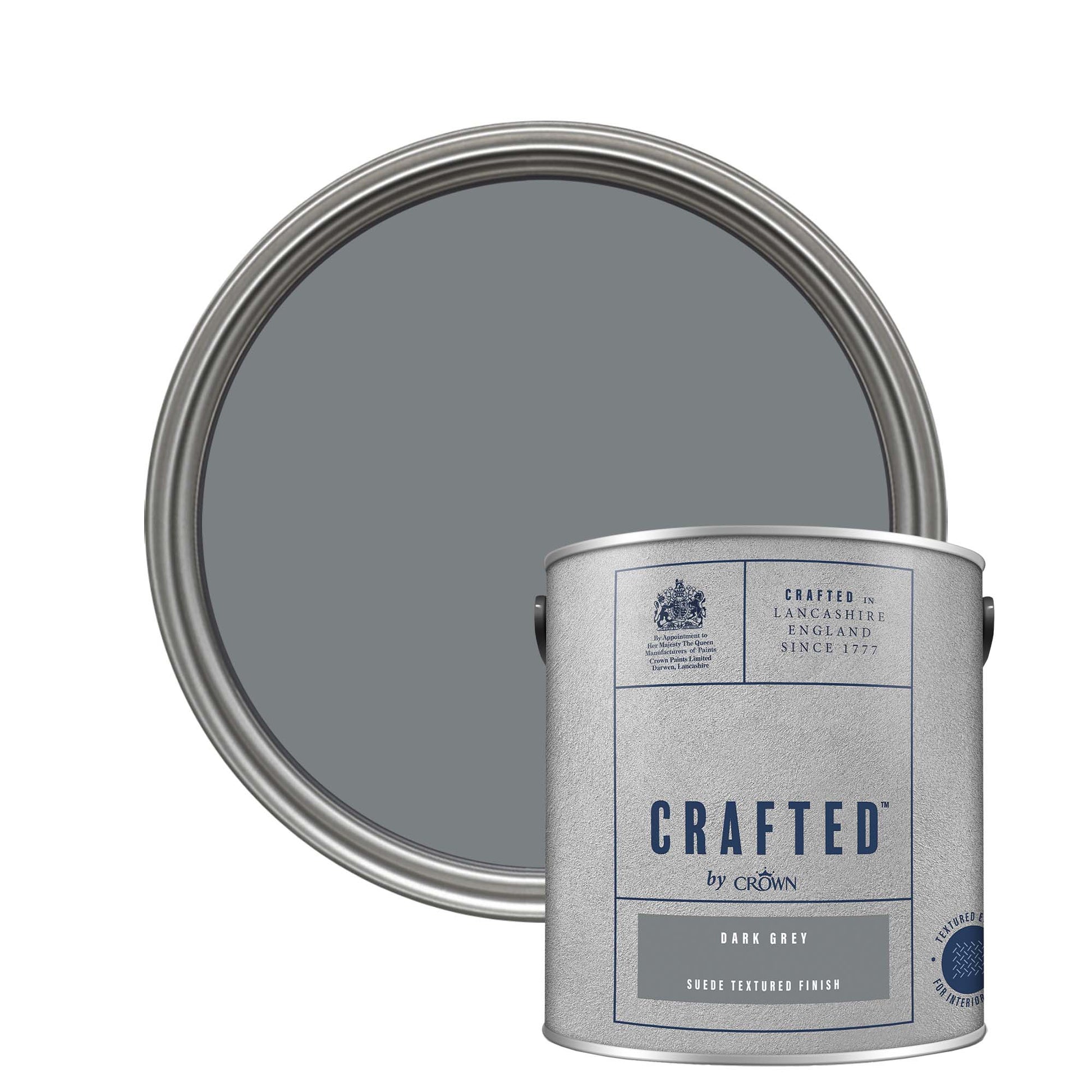 Crown Crafted Suede Textured Finish Paint - Dark Grey - 2.5 Litre