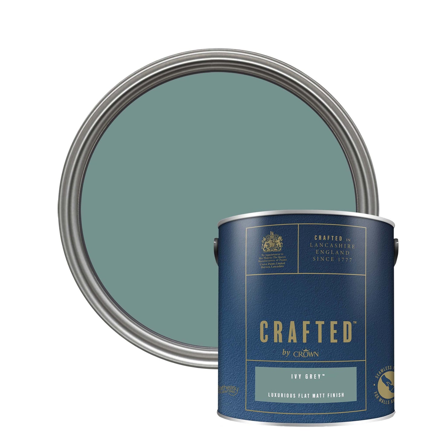 Crown Crafted Luxurious Flat Matt Finish Paint - Ivy Grey - 2.5 Litre