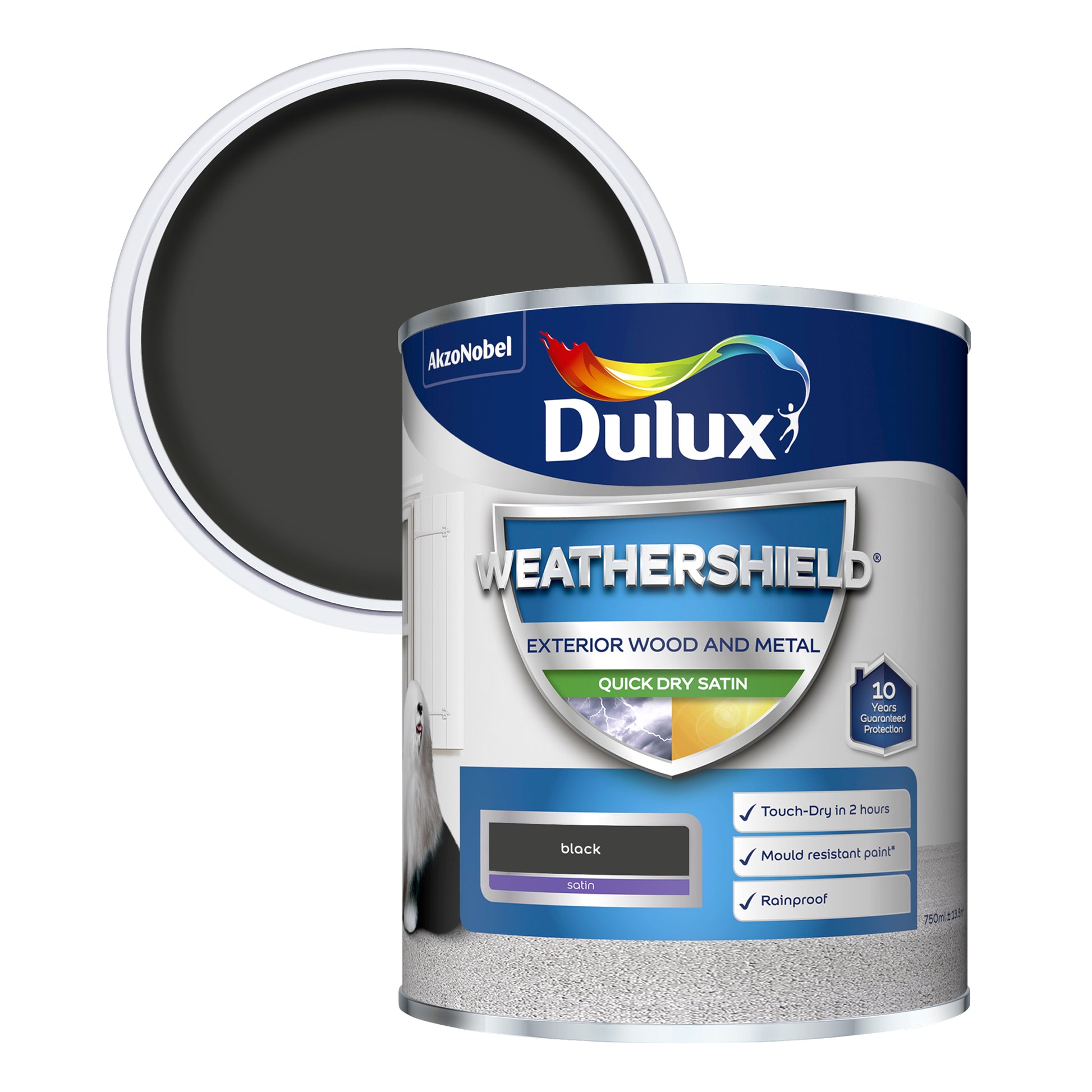 Dulux Weathershield Quick Dry Satin Paint - Black - 750ml