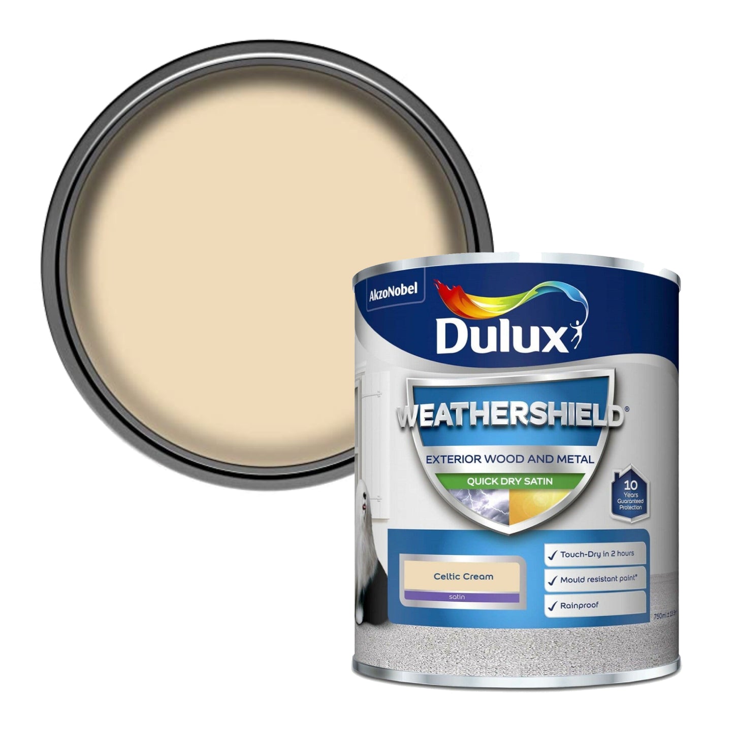 Dulux Weathershield Quick Dry Satin Paint - Celtic Cream - 750ml