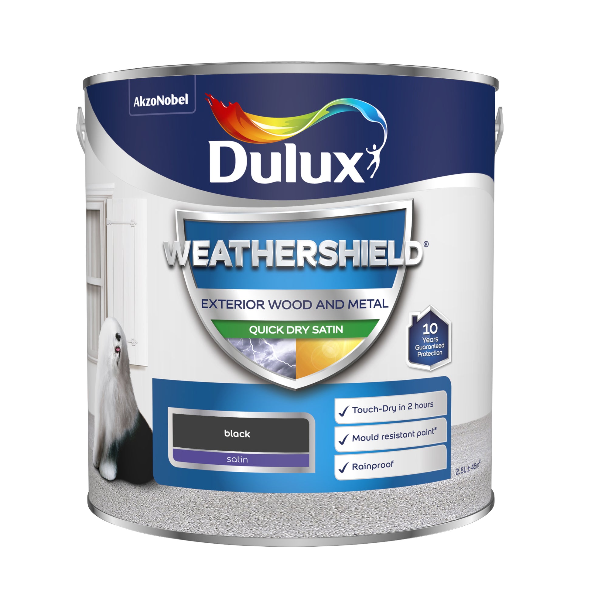 Dulux Weathershield Quick Dry Satin Paint - Black - 2.5 Litre