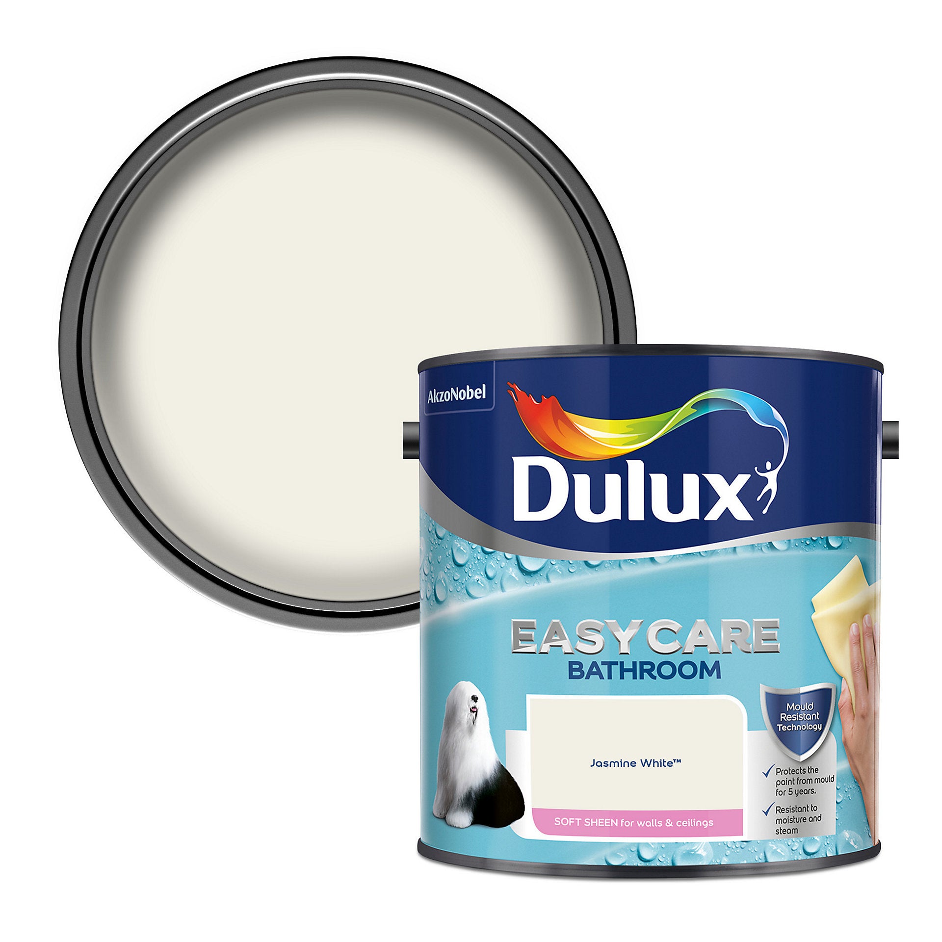 Dulux Easycare Bathroom Soft Sheen Paint - Jasmine White - 2.5 Litre