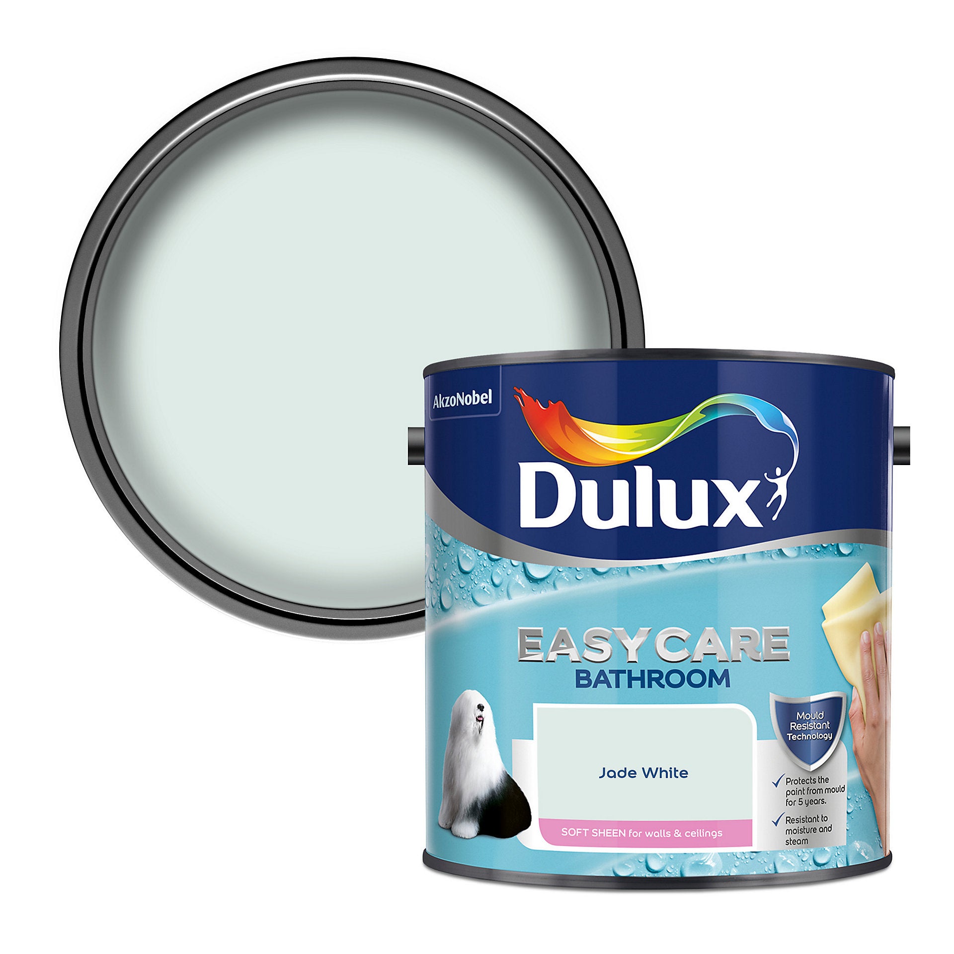 Dulux Easycare Bathroom Soft Sheen Paint - Jade White - 2.5 Litre