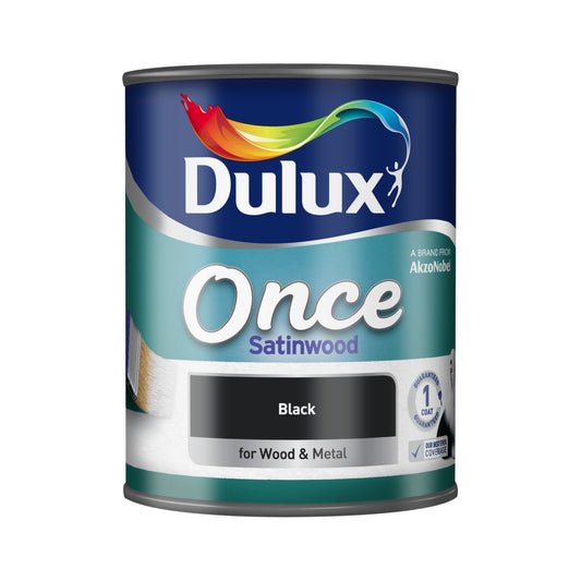 Dulux Once Satinwood Paint - Black - 750ml