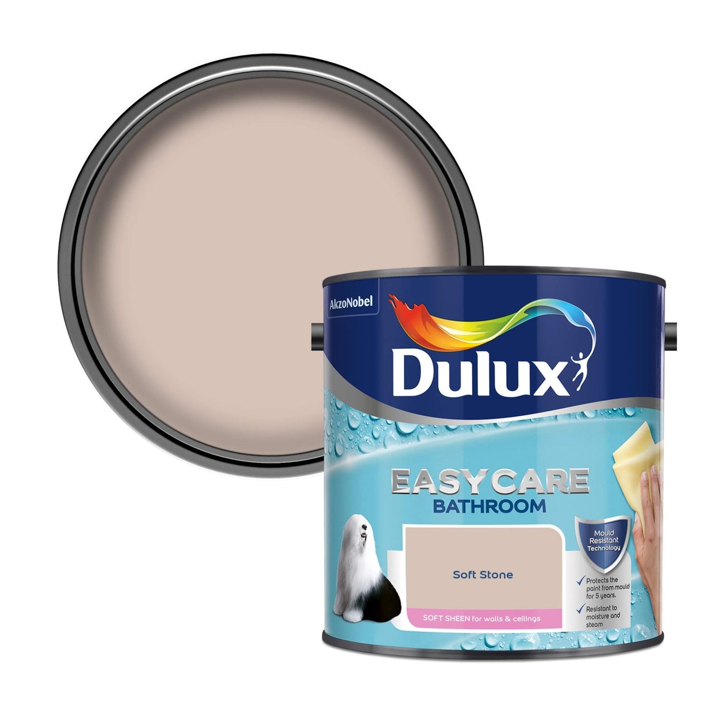 Dulux Easycare Bathroom Soft Sheen Paint - Soft Stone - 2.5 Litre