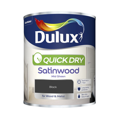 Dulux Quick Dry Satinwood Paint - Black - 750ml