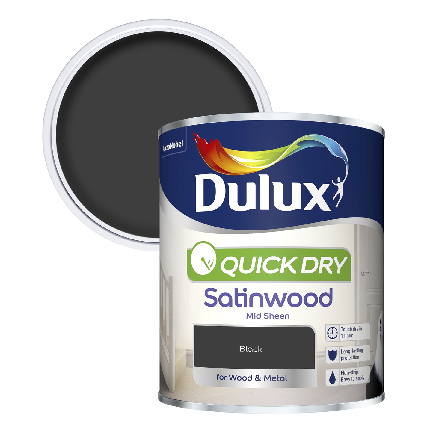 Dulux Quick Dry Satinwood Paint - Black - 750ml