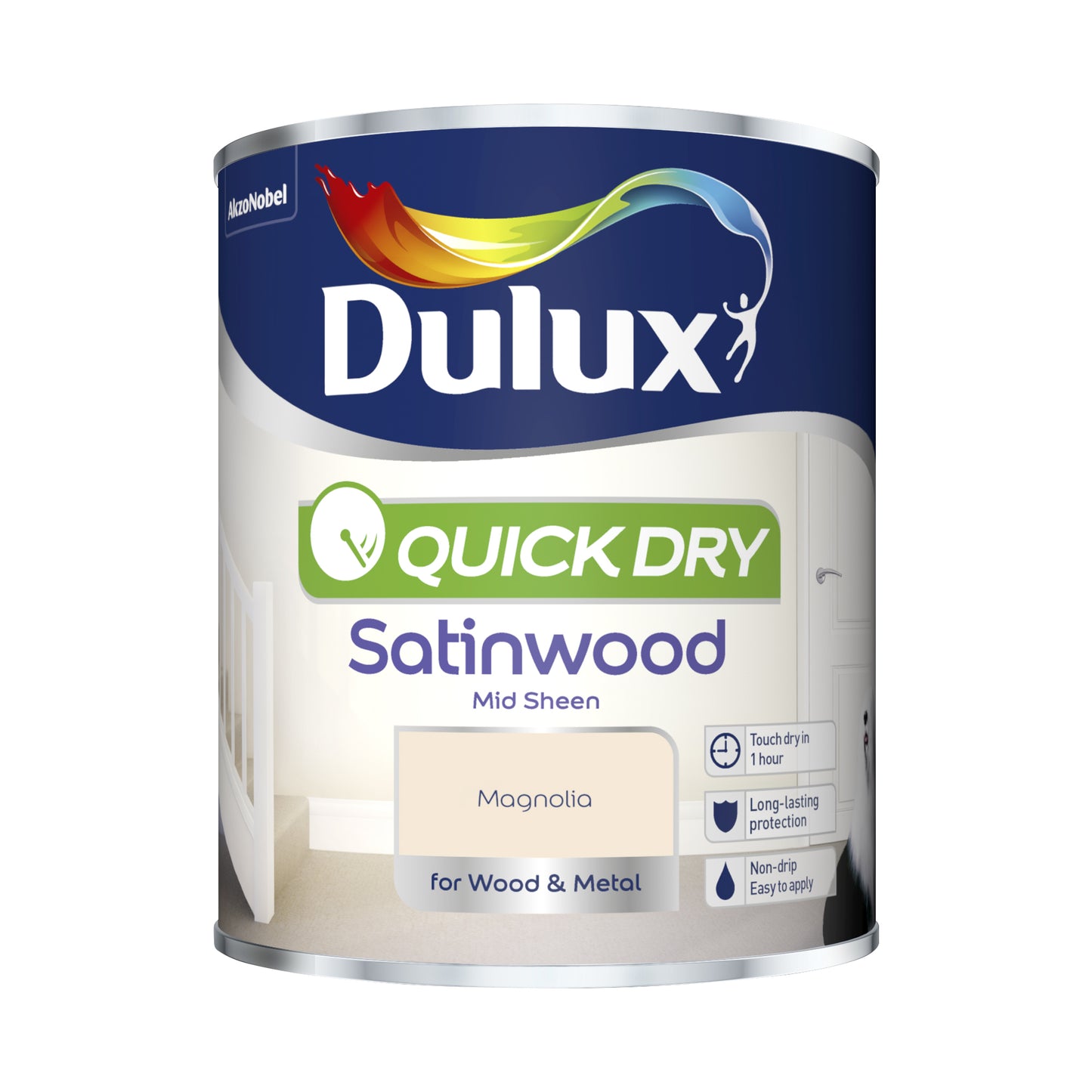 Dulux Quick Dry Satinwood Paint - Magnolia - 750ml