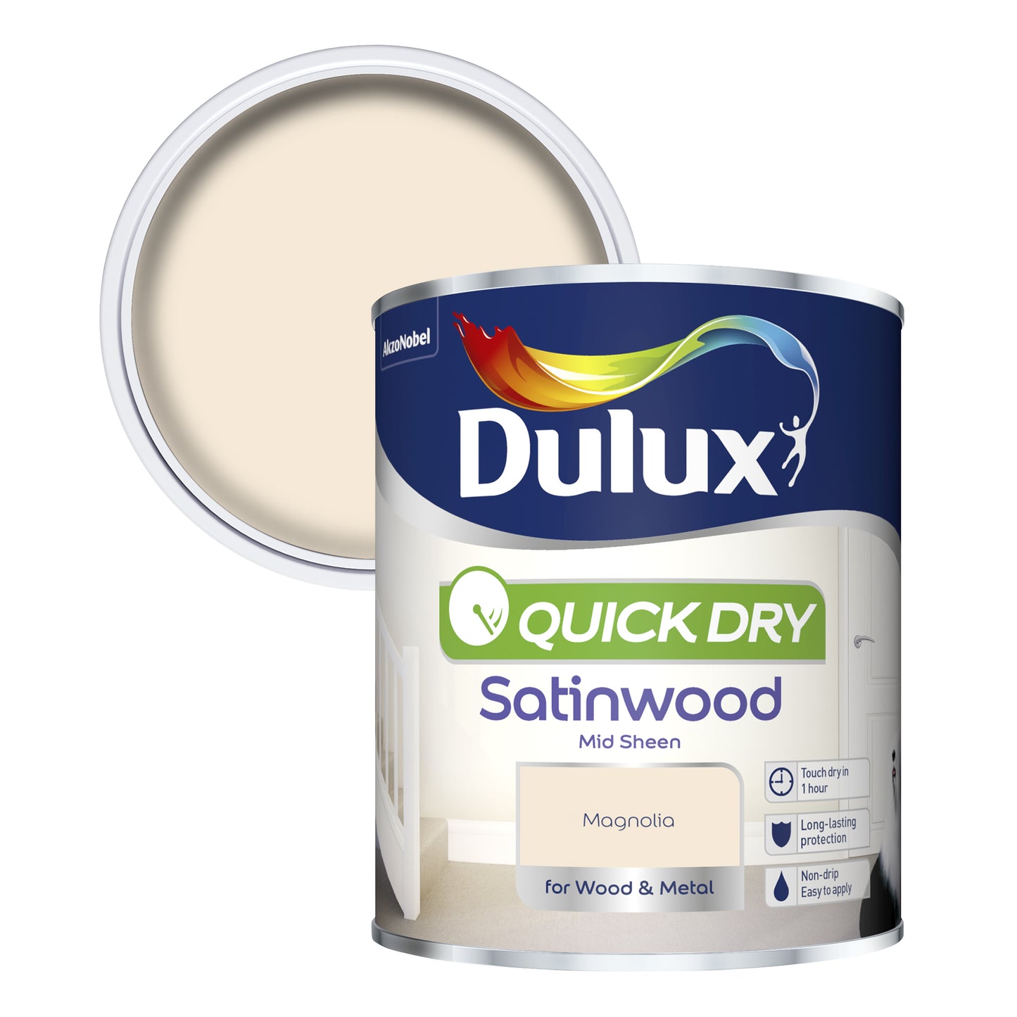 Dulux Quick Dry Satinwood Paint - Magnolia - 750ml