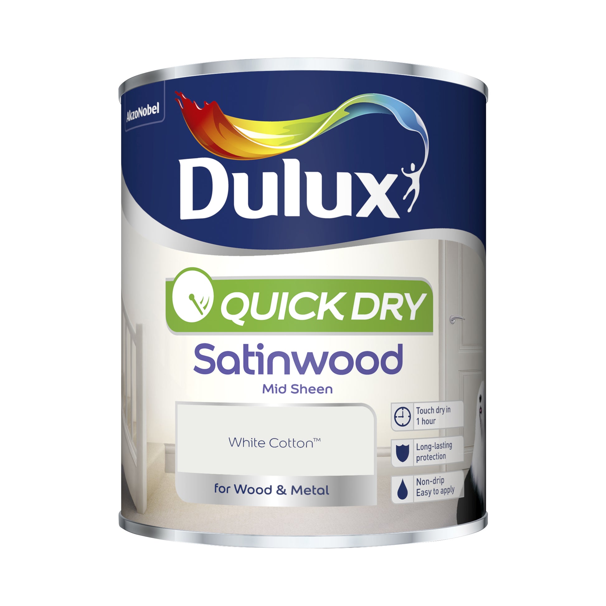 Dulux Quick Dry Satinwood Paint - White Cotton - 750ml