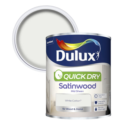 Dulux Quick Dry Satinwood Paint - White Cotton - 750ml