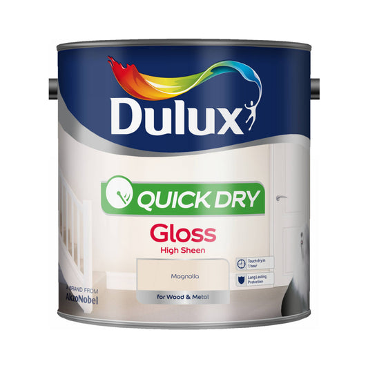 Dulux Quick Dry Gloss Paint - Magnolia - 2.5 Litre