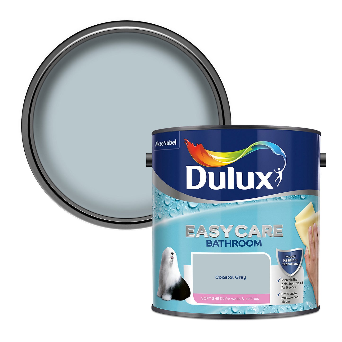 Dulux Easycare Bathroom Soft Sheen Paint - Coastal Grey - 2.5 Litre