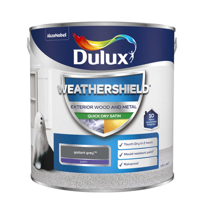 Dulux Weathershield Quick Dry Satin Paint - Gallant Grey - 2.5 Litre