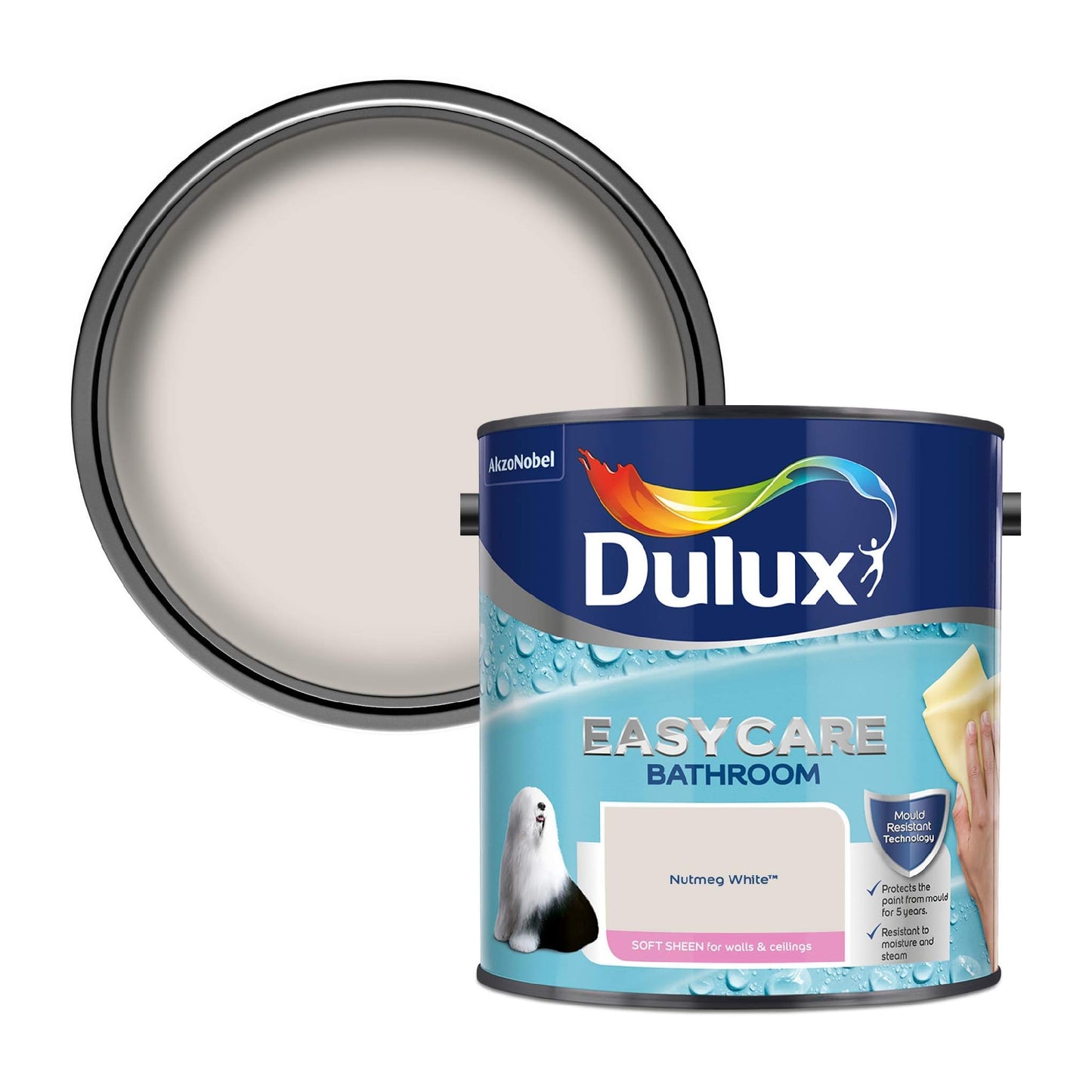 Dulux Easycare Bathroom Soft Sheen Paint - Nutmeg White - 2.5 Litre