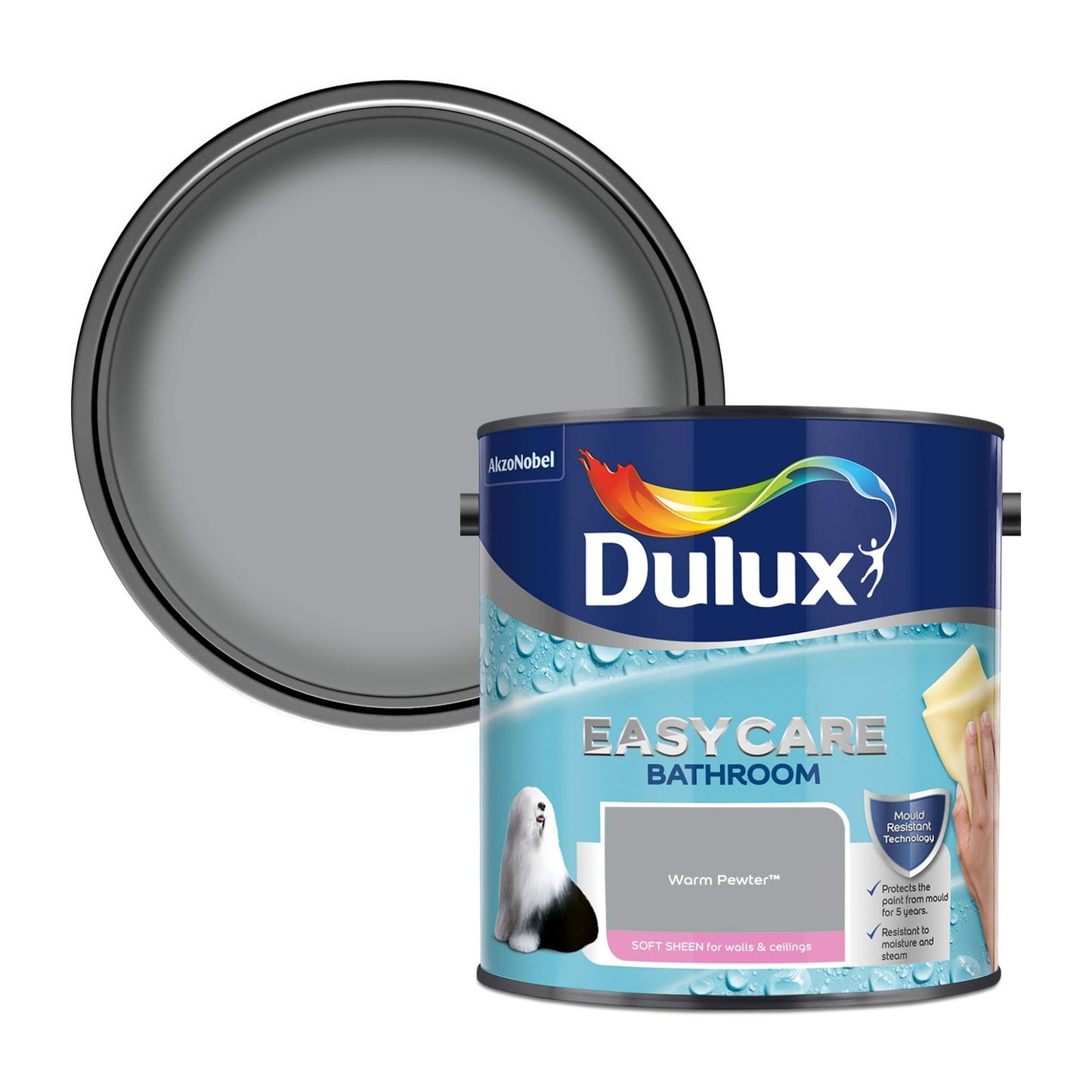 Dulux Easycare Bathroom Soft Sheen Paint - Warm Pewter - 2.5 Litre