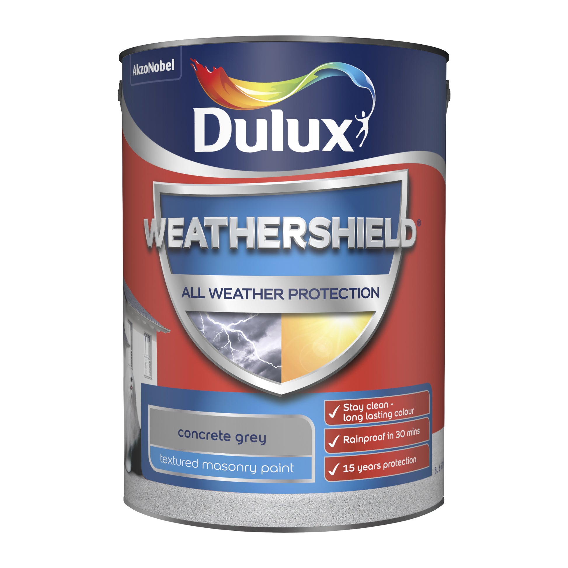 Dulux Weathershield All Weather Protection Textured Masonry Paint - Concrete Grey - 5 Litre