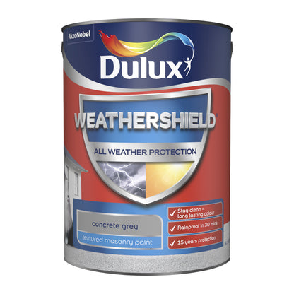 Dulux Weathershield All Weather Protection Textured Masonry Paint - Concrete Grey - 5 Litre