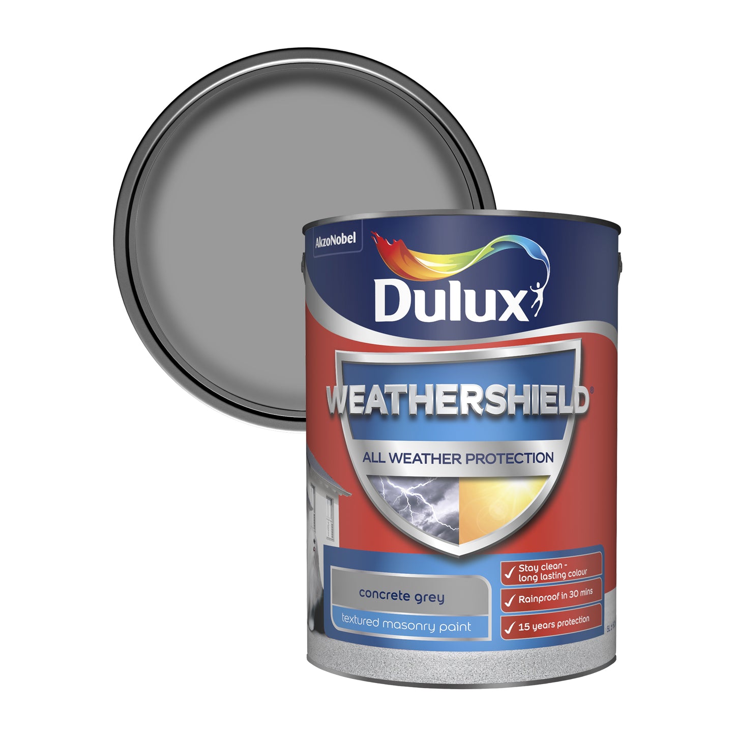 Dulux Weathershield All Weather Protection Textured Masonry Paint - Concrete Grey - 5 Litre