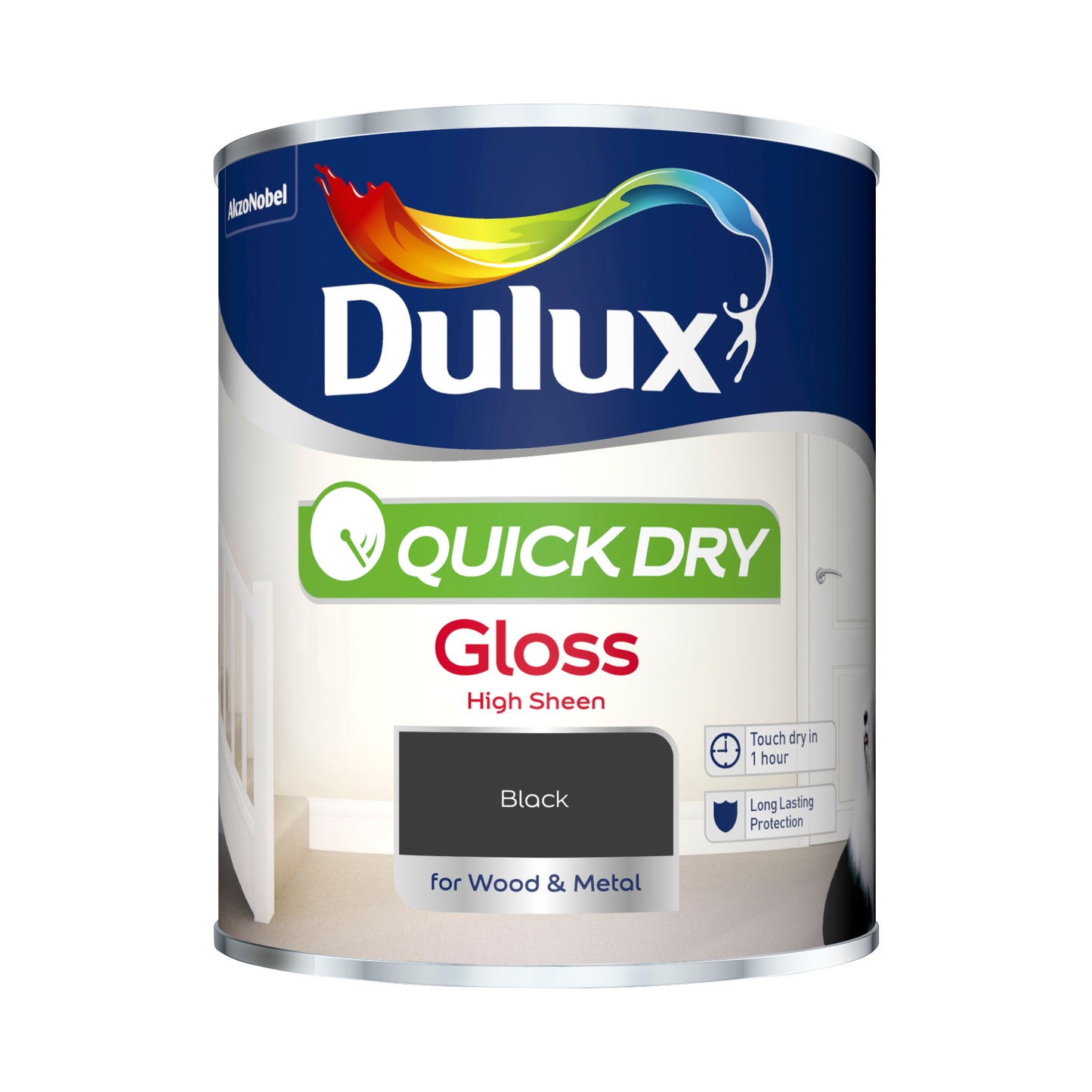 Dulux Quick Dry Gloss Paint - Black - 750ml