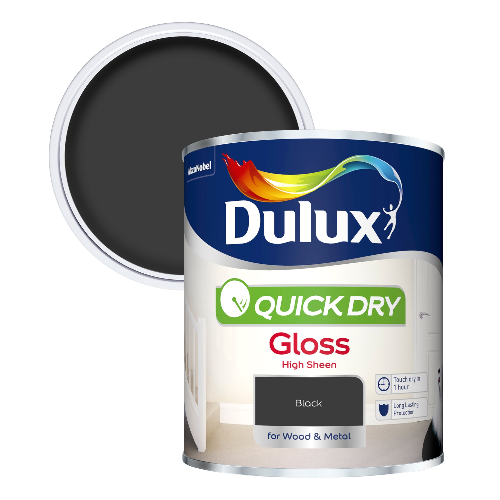 Dulux Quick Dry Gloss Paint - Black - 750ml