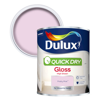 Dulux Quick Dry Gloss Paint - Pretty Pink - 750ml