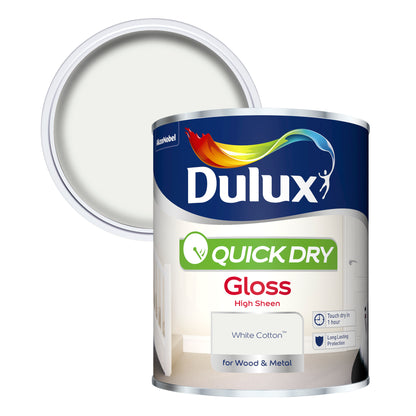 Dulux Quick Dry Gloss Paint - White Cotton - 750ml