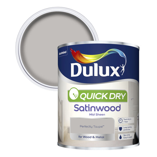 Dulux Quick Dry Satinwood Paint - Perfectly Taupe - 750ml