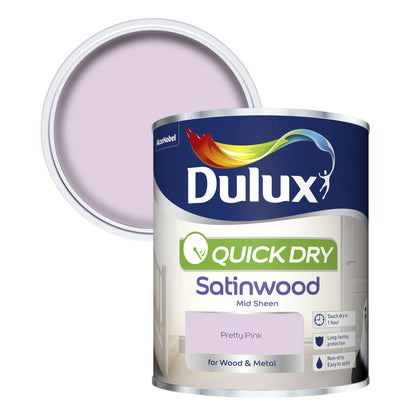 Dulux Quick Dry Satinwood Paint - Pretty Pink - 750ml