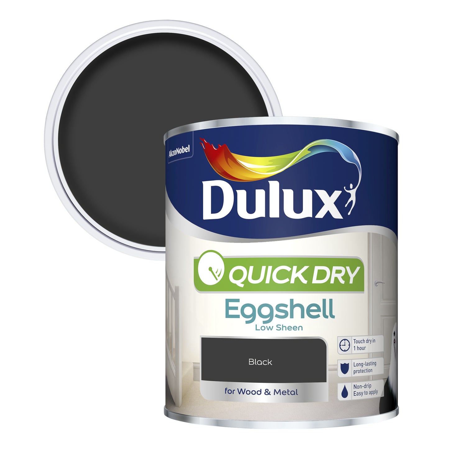 Dulux Quick Dry Eggshell Paint - Black - 750ml