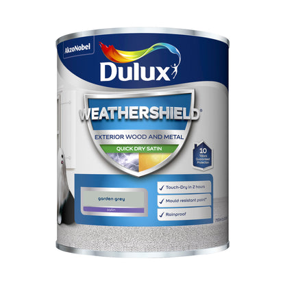 Dulux Weathershield Quick Dry Satin Paint - Garden Grey - 750ml