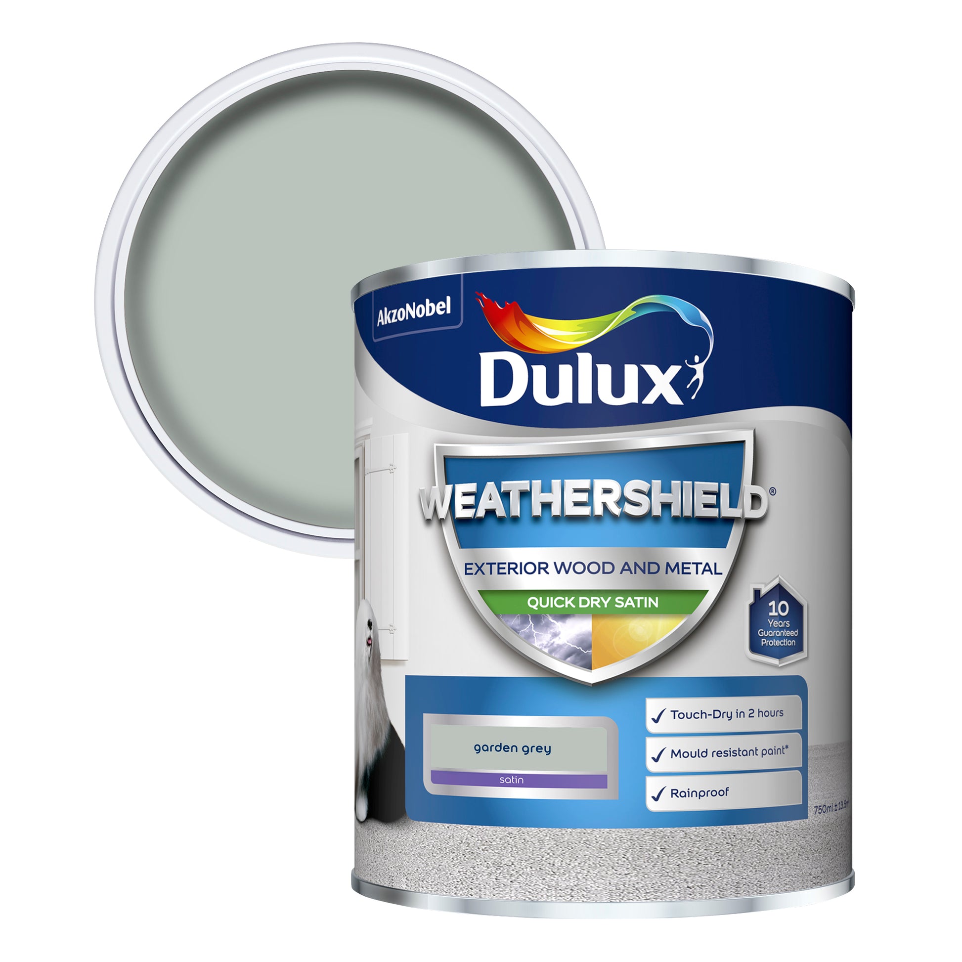 Dulux Weathershield Quick Dry Satin Paint - Garden Grey - 750ml