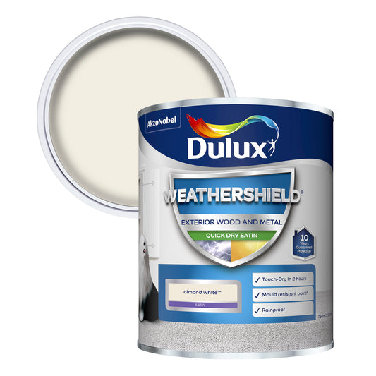 Dulux Weathershield Quick Dry Satin Paint - Almond White - 750ml