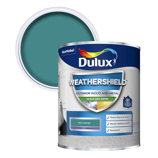 Dulux Weathershield Quick Dry Satin Paint - Teal Voyage - 750ml