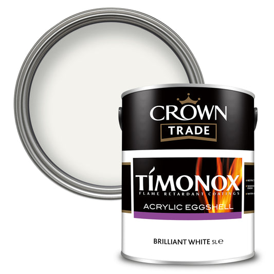 Crown Trade Timonox Acrylic Eggshell Paint - Brilliant White - 5 Litre