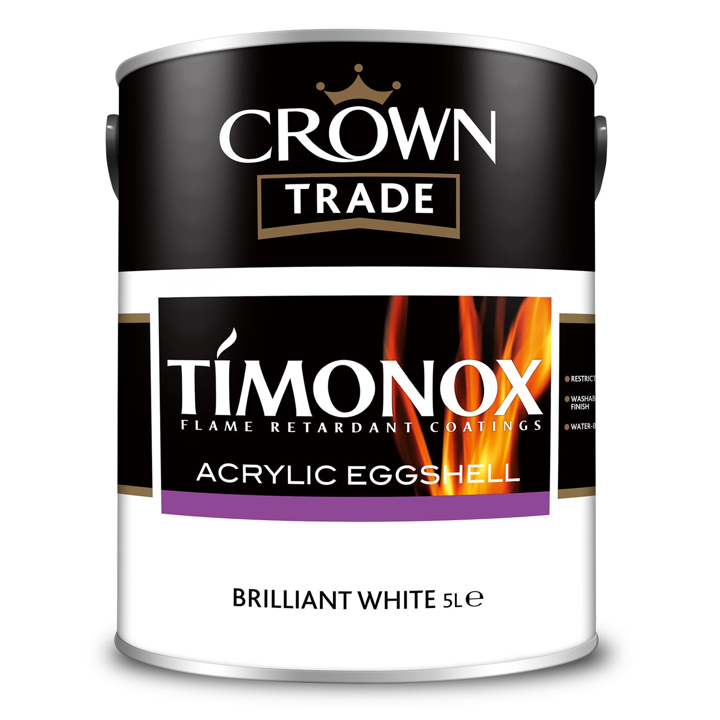 Crown Trade Timonox Acrylic Eggshell Paint - Brilliant White - 5 Litre