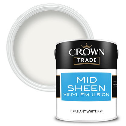 Crown Trade Mid Sheen Vinyl Emulsion Paint - Brilliant White