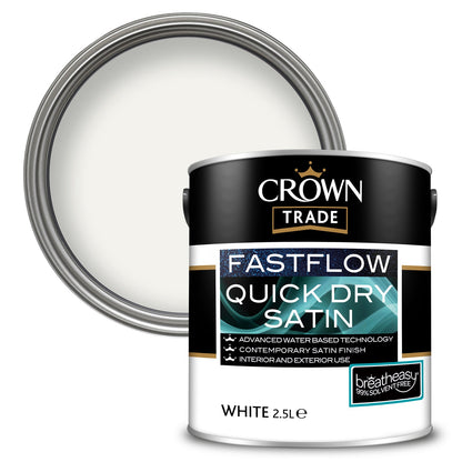 Crown Trade Fastflow Quick Dry Satin Paint - White